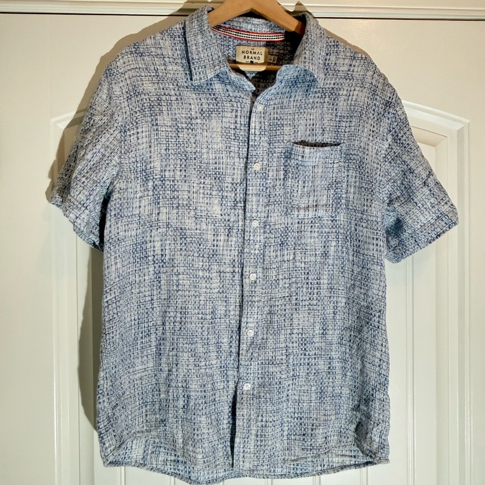The Normal Brand Mens Size L White/Blue Texture S/S Button Up Shirt Dad Beach